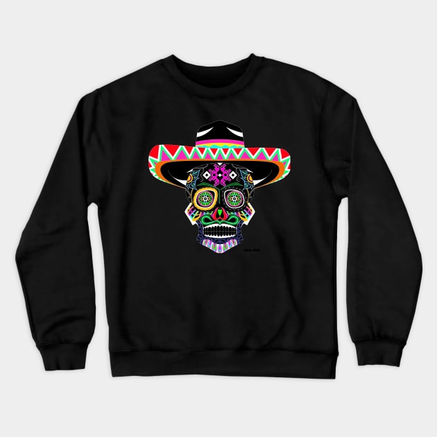 sugar skull in mariachi style ecopop pattern mandala Crewneck Sweatshirt by jorge_lebeau